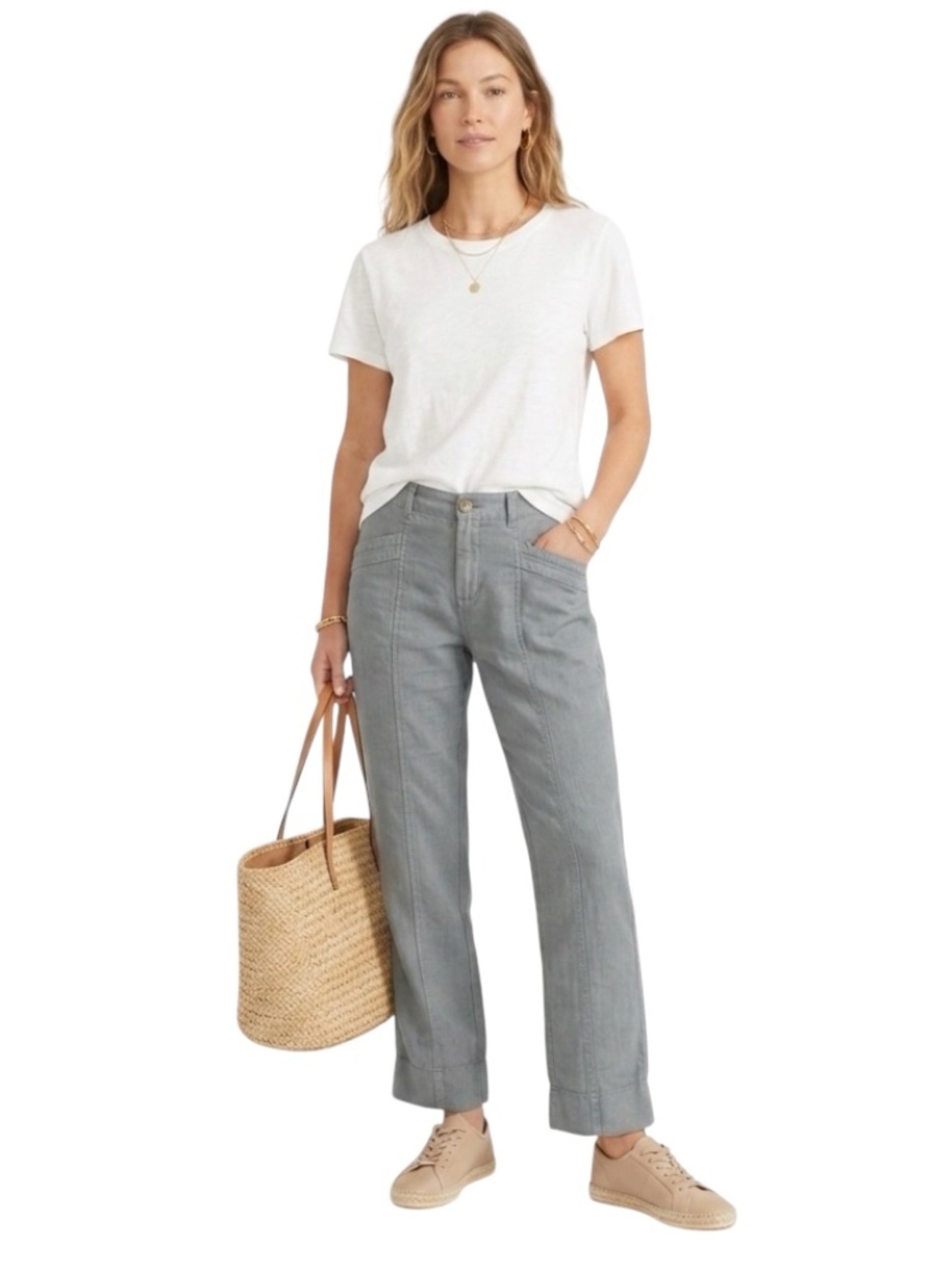 Nicole Miller Linen Pants Sz S Blue Straight Beach Casual Clean Girl Comfort